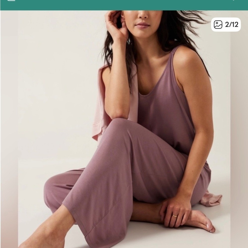 Athleta Nightfall Jumpsuit Purple Mauve Wide Leg V-Neck Sleeveless Relaxed Small - Picture 2 of 6